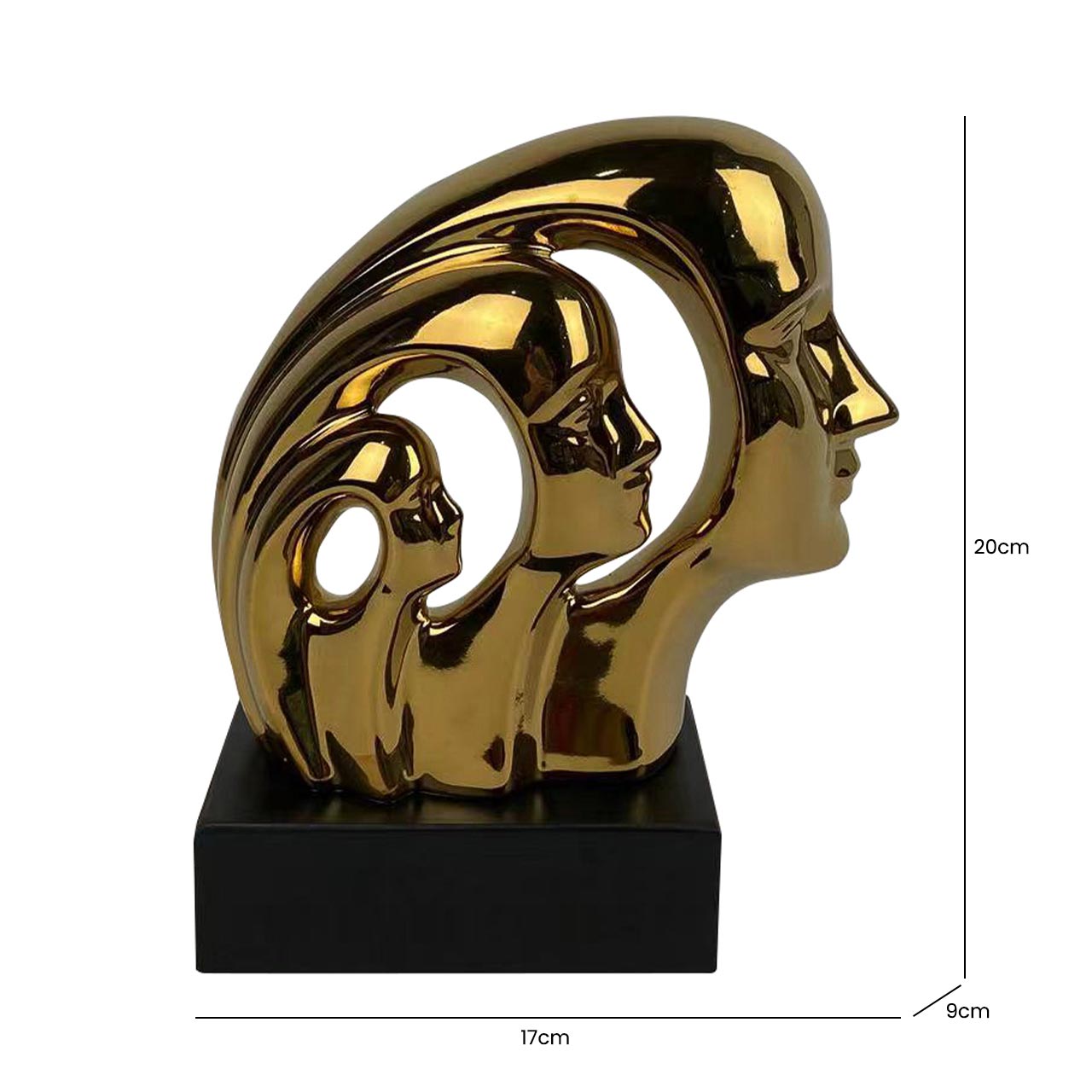 20cm Gold 3 Faces Sculpture on Black Stand