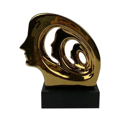 20cm Gold 3 Faces Sculpture on Black Stand