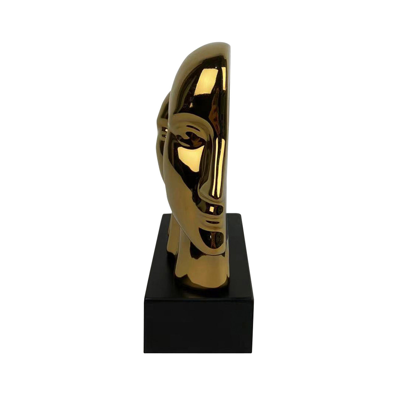 20cm Gold 3 Faces Sculpture on Black Stand