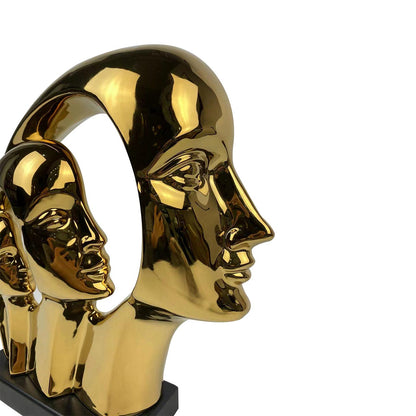 20cm Gold 3 Faces Sculpture on Black Stand