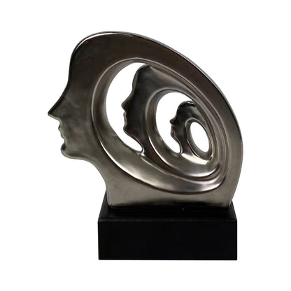 20cm Matte Silver 3 Faces Sculpture On Black Stand