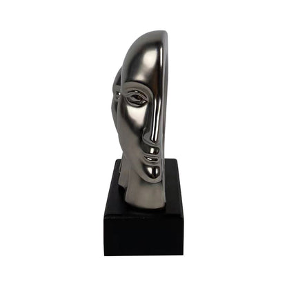 20cm Matte Silver 3 Faces Sculpture On Black Stand