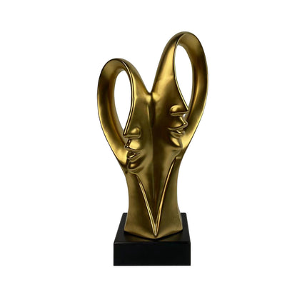 37.5cm Matte Gold 2 Faces Sculpture on Black Stand