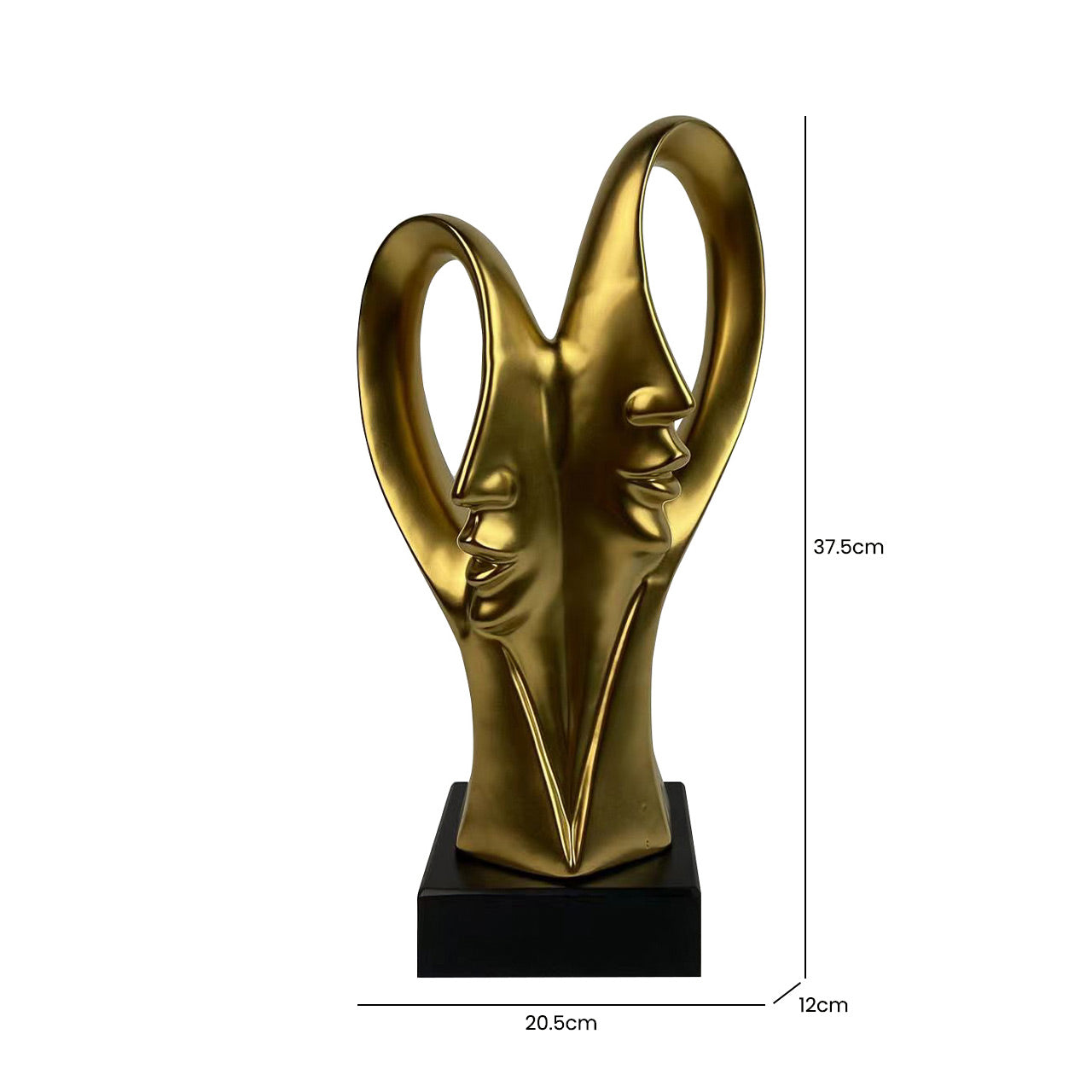 37.5cm Matte Gold 2 Faces Sculpture on Black Stand