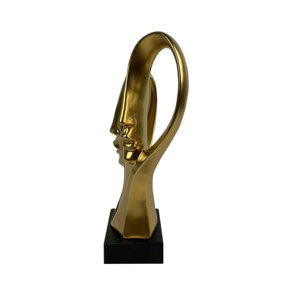 37.5cm Matte Gold 2 Faces Sculpture on Black Stand