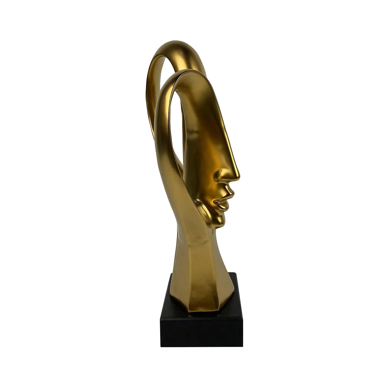 37.5cm Matte Gold 2 Faces Sculpture on Black Stand