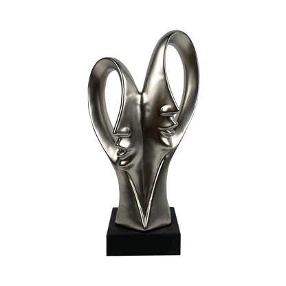 37.5cm Matte Silver 2 Faces Sculpture On Black Stand