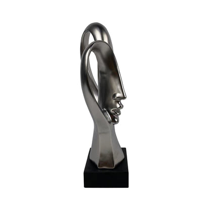 37.5cm Matte Silver 2 Faces Sculpture On Black Stand