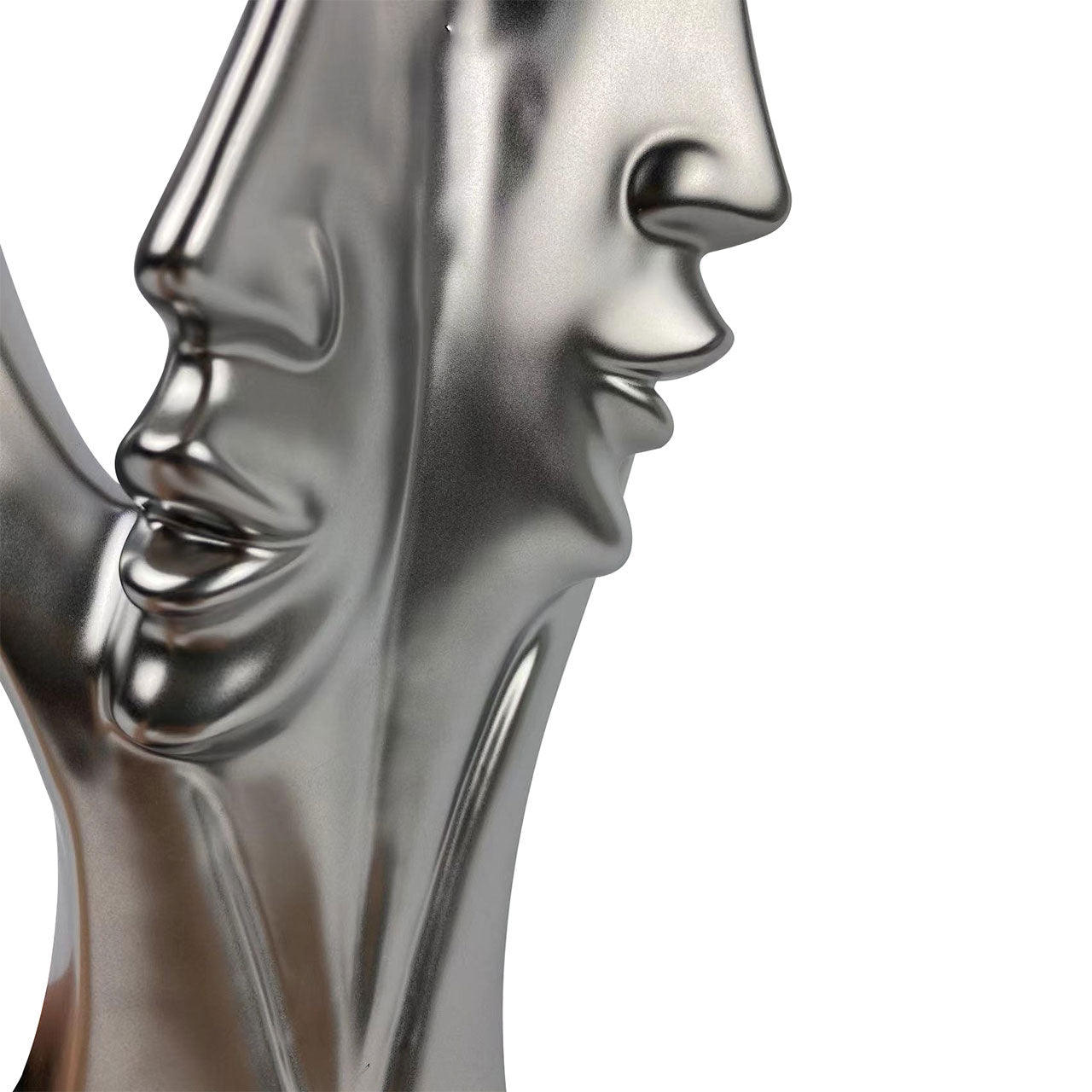 37.5cm Matte Silver 2 Faces Sculpture On Black Stand