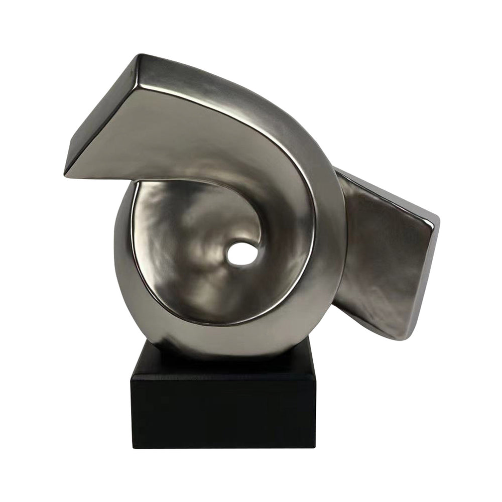 25.5cm Matte Silver Abstract Sculpture on Black Stand