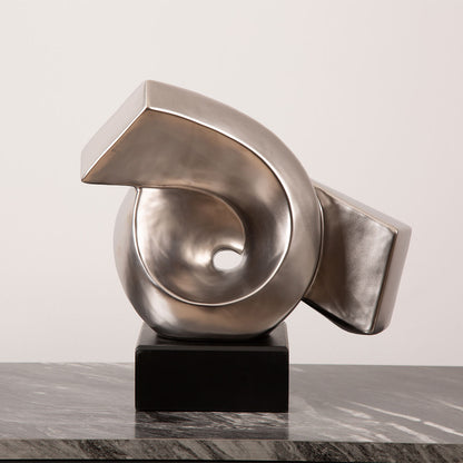 25.5cm Matte Silver Abstract Sculpture On Black Stand