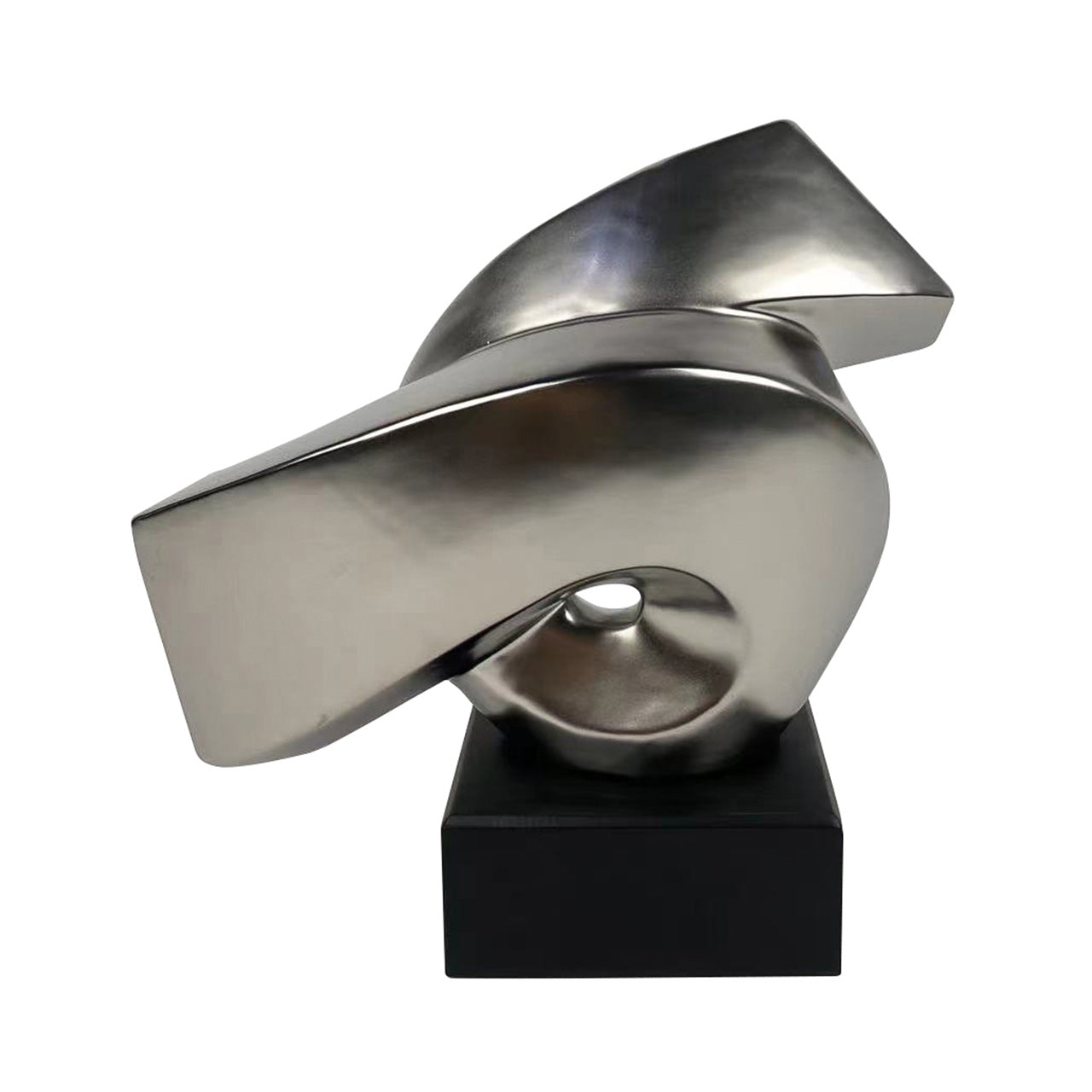 25.5cm Matte Silver Abstract Sculpture On Black Stand