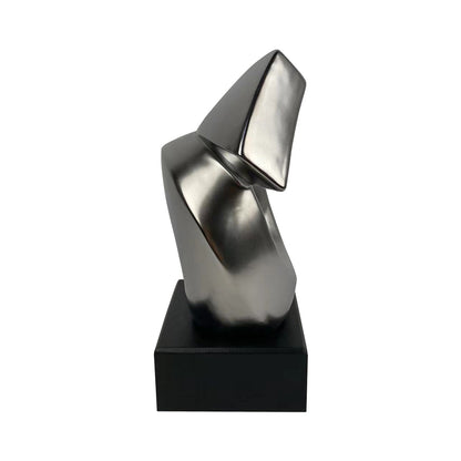 25.5cm Matte Silver Abstract Sculpture On Black Stand