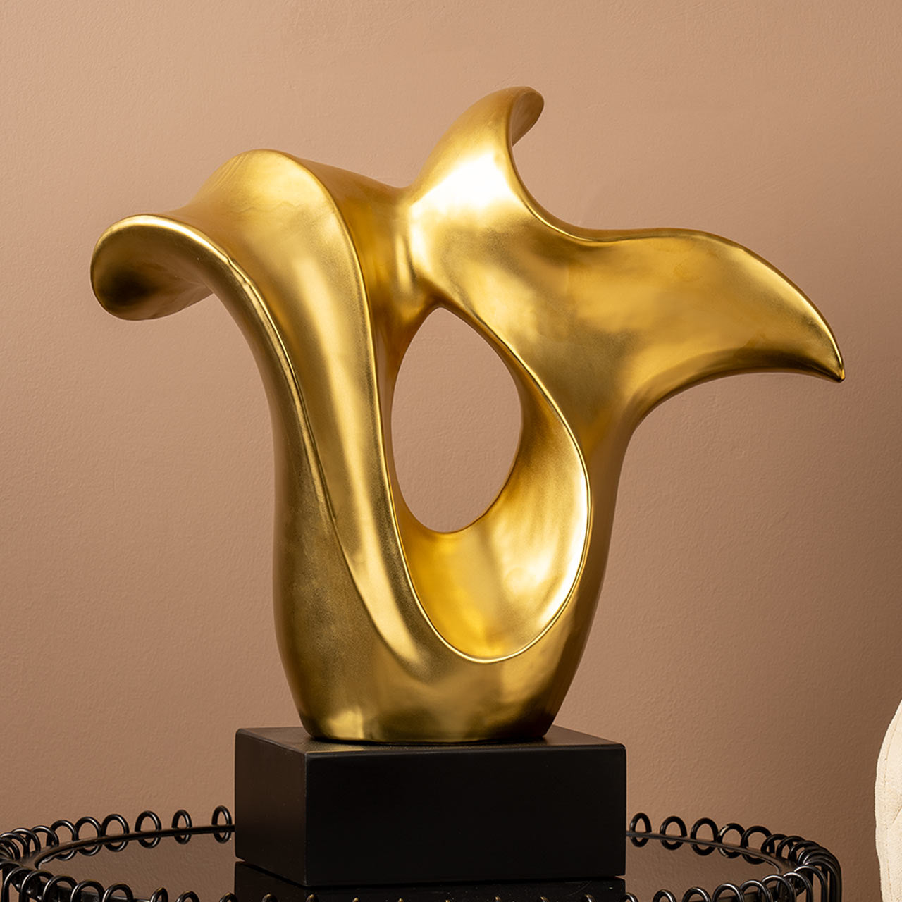 48.5cm Matte Gold Abstract Sculpture On Black Stand