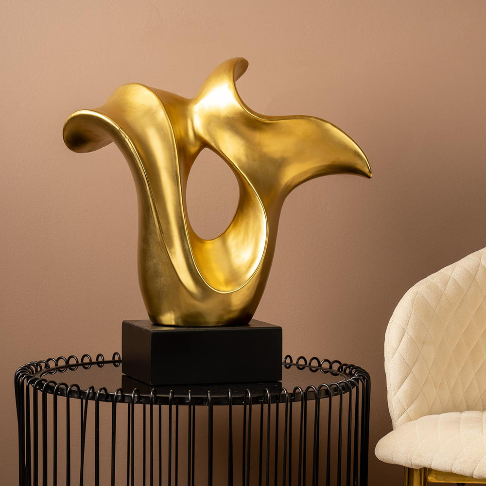 48.5cm Matte Gold Abstract Sculpture on Black Stand