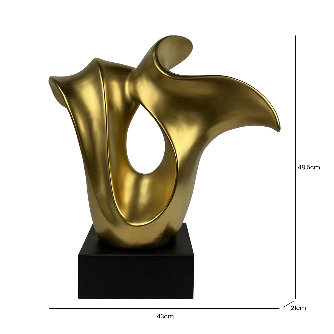 48.5cm Matte Gold Abstract Sculpture On Black Stand