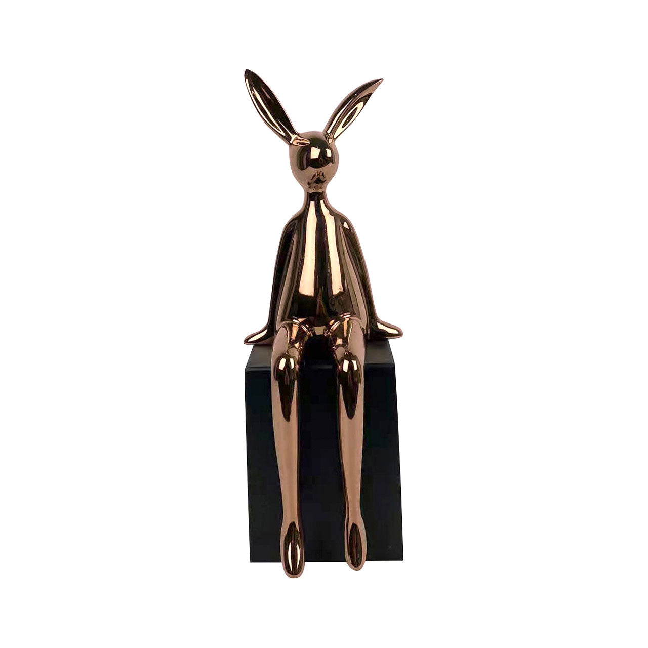 38.5cm Copper Bunny Sculpture on Black Stand