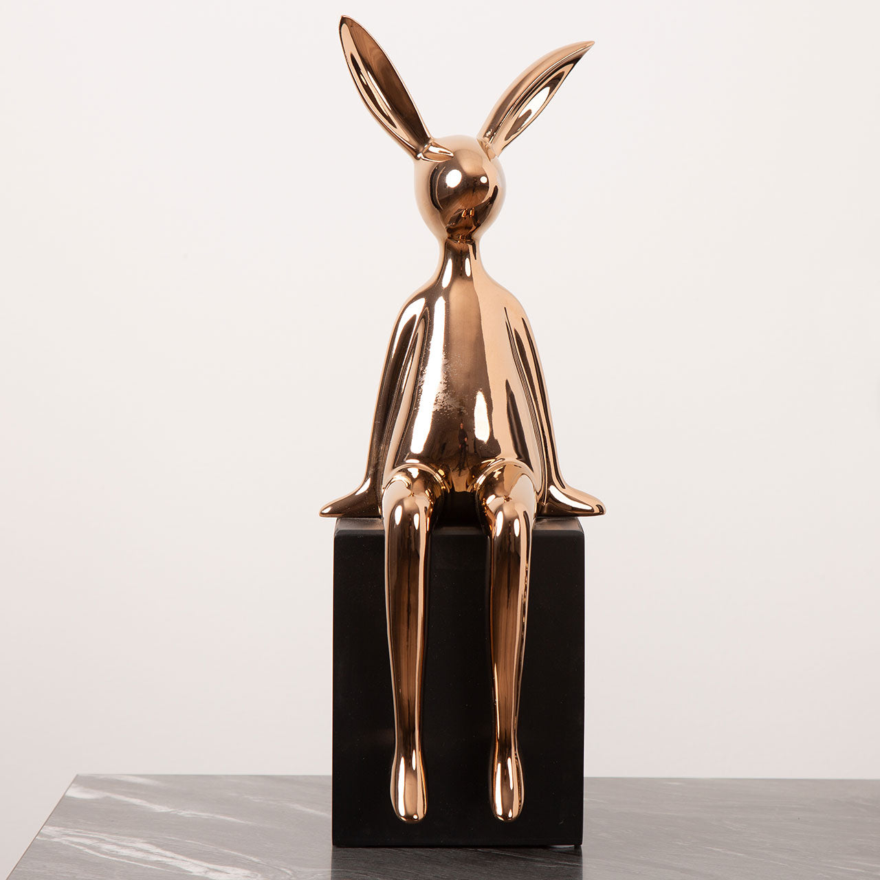 38.5cm Copper Bunny Sculpture on Black Stand