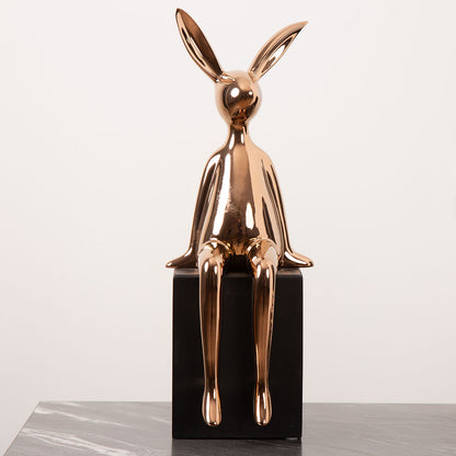 39cm Copper Bunny Sculpture on Black Stand