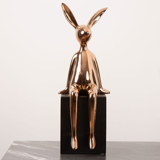 39cm Copper Bunny Sculpture on Black Stand