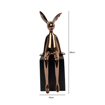 38.5cm Copper Bunny Sculpture on Black Stand