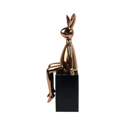 38.5cm Copper Bunny Sculpture on Black Stand