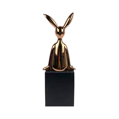 38.5cm Copper Bunny Sculpture on Black Stand