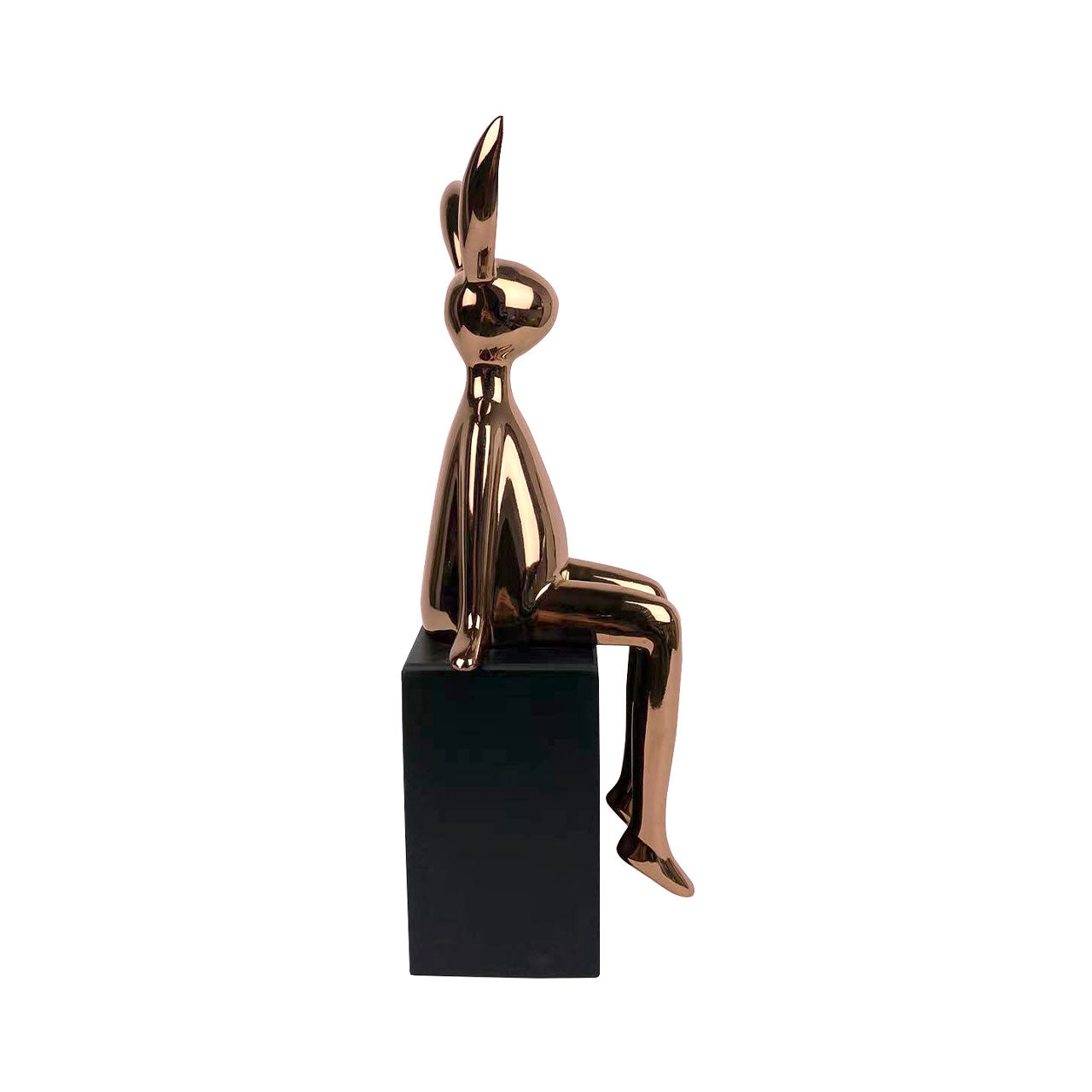 38.5cm Copper Bunny Sculpture on Black Stand