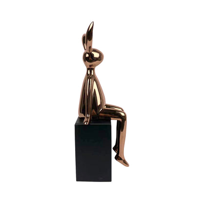 39cm Copper Bunny Sculpture on Black Stand