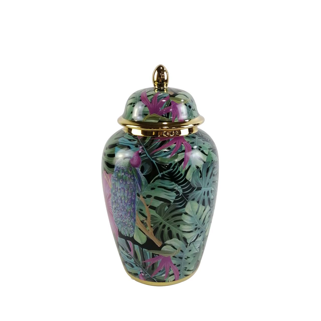 32.8cm Green and Pink Palm Leaves Design Ginger Jar