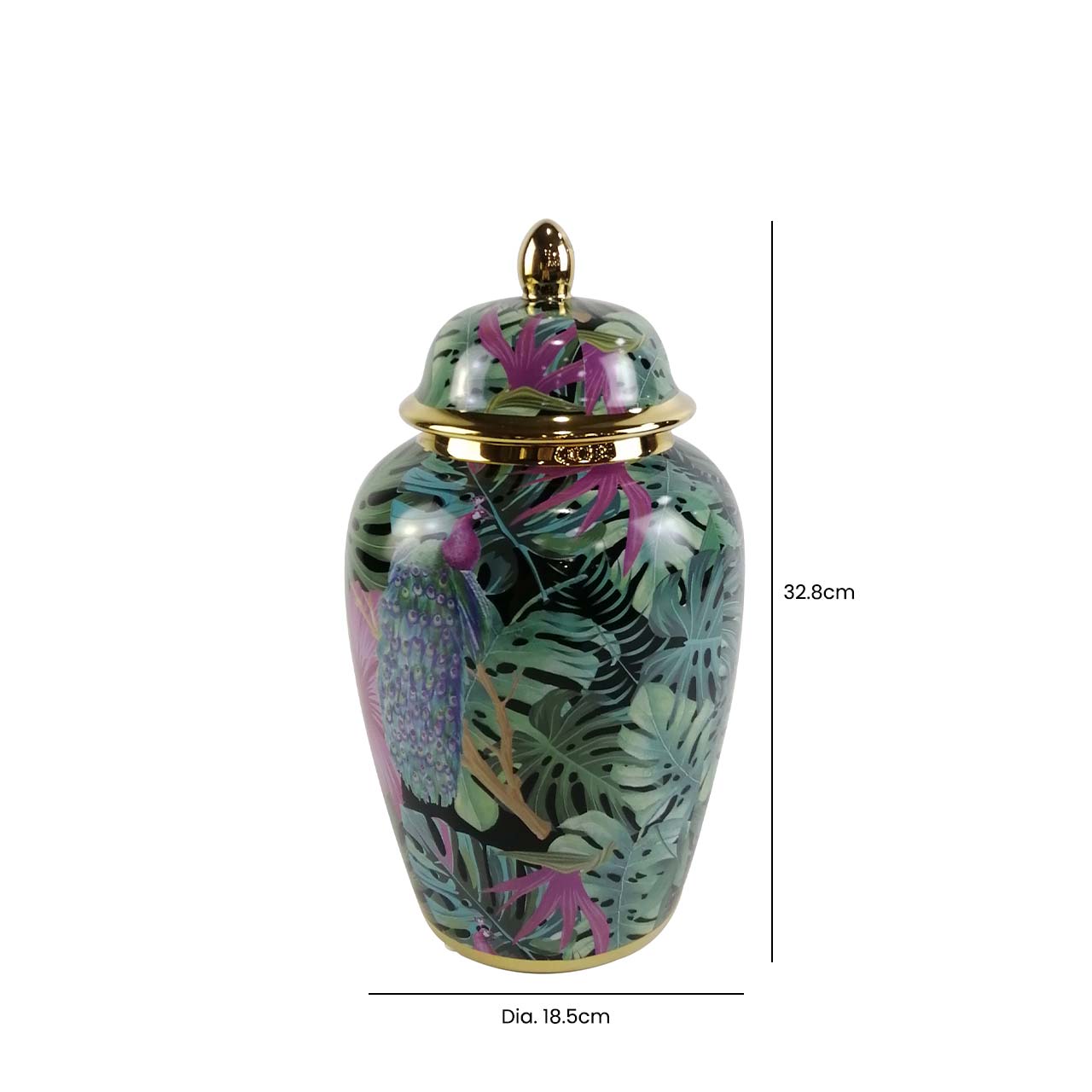 32.8cm Green and Pink Palm Leaves Design Ginger Jar