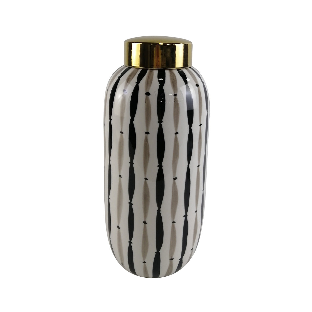 38.1cm Black and White Ginger Jar with Gold Lid