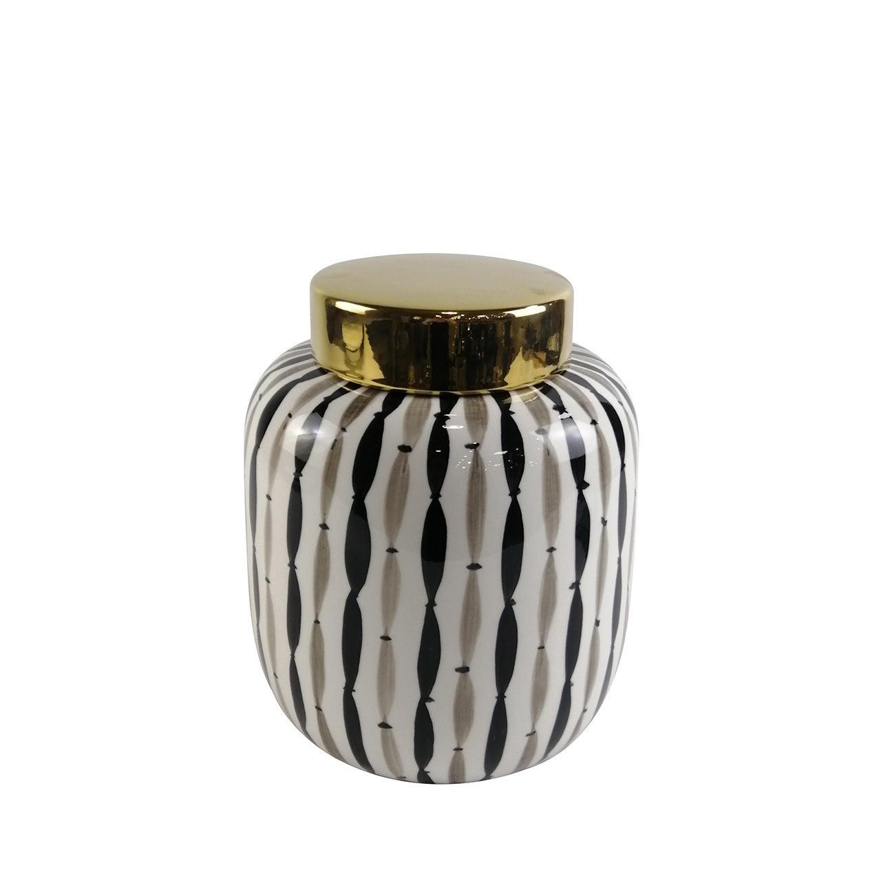 26cm Black and White Ginger Jar with Gold Lid