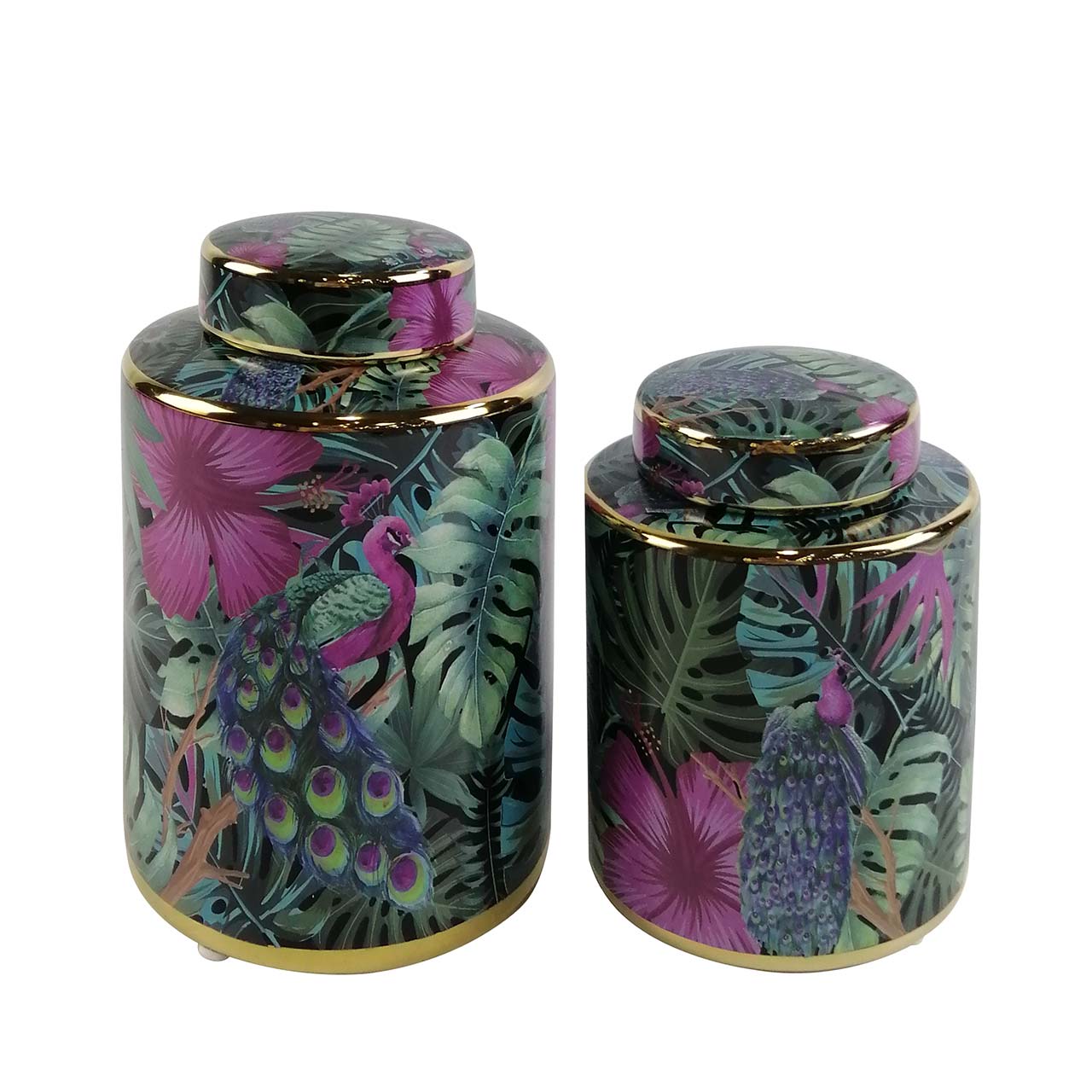 21.4cm Green and Pink Palm Leaves Design Ginger Jar