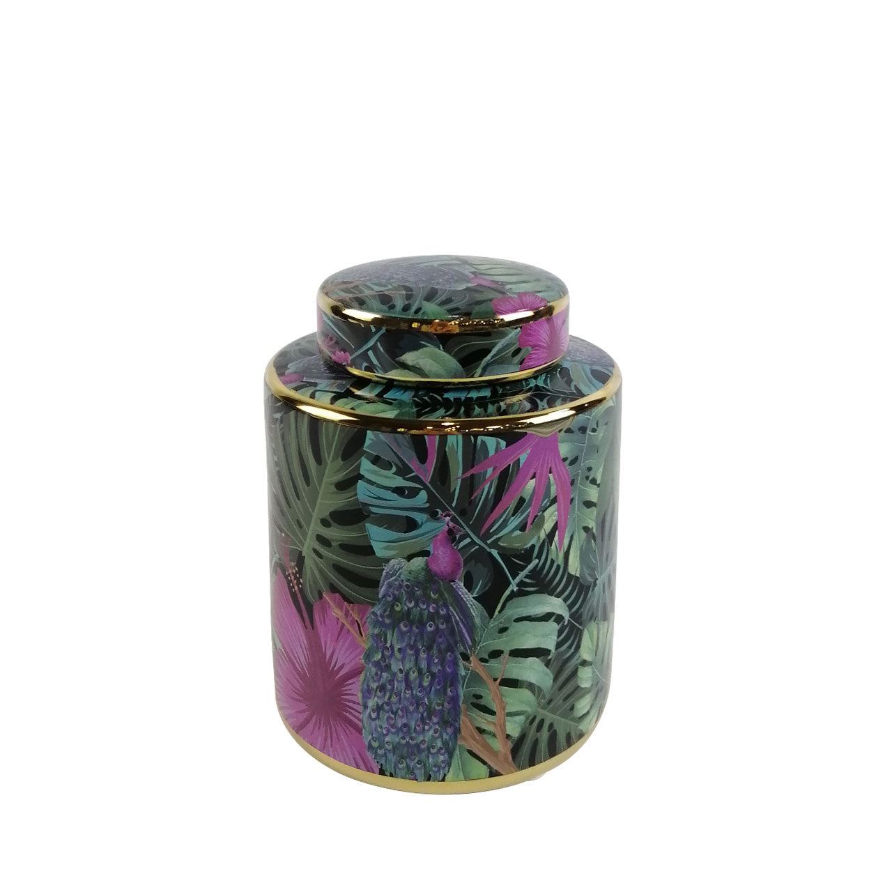 15.5cm Green and Pink Palm Leaves Design Ginger Jar