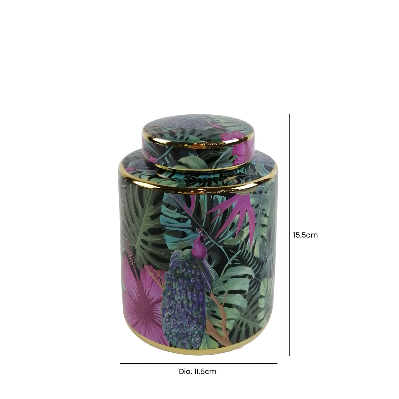 15.5cm Green and Pink Palm Leaves Design Ginger Jar