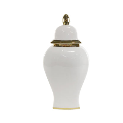 51cm White Ginger Jar with Gold Lid