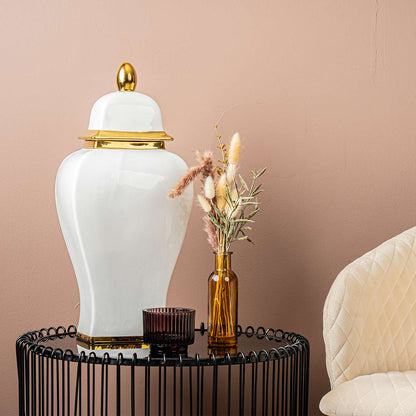 51cm White Ginger Jar with Gold Lid