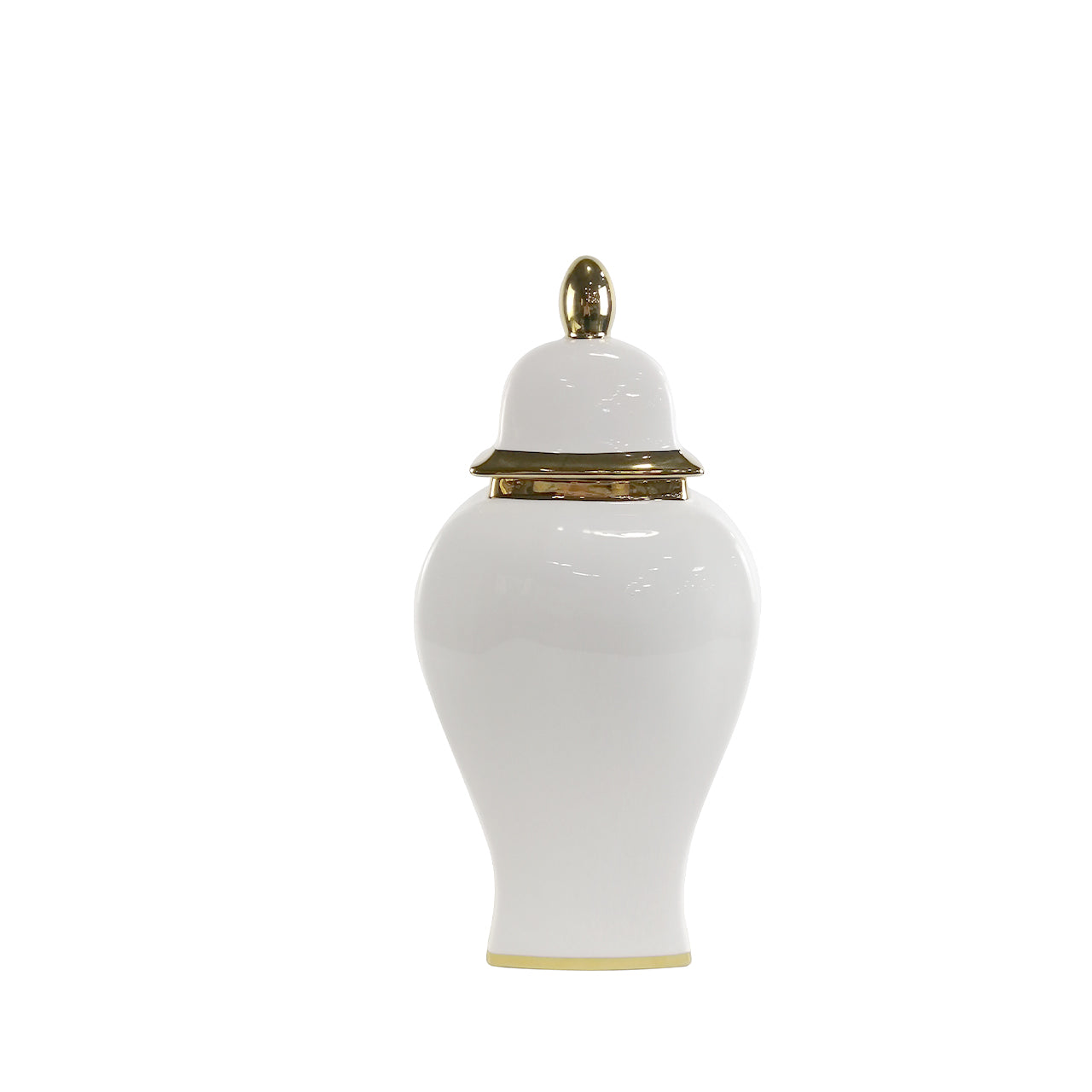 42.6cm White Ginger Jar with Gold Lid