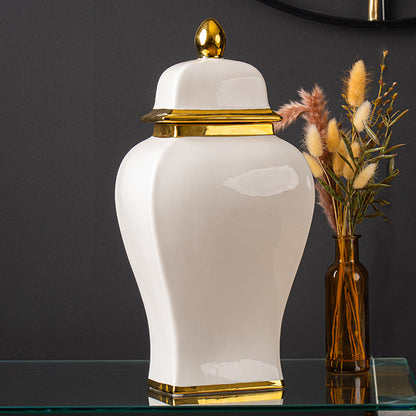 42.6cm White Ginger Jar with Gold Lid