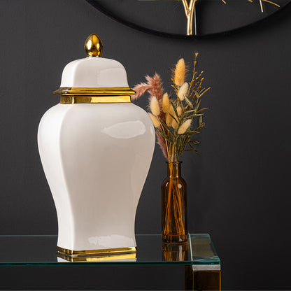 42.6cm White Ginger Jar with Gold Lid