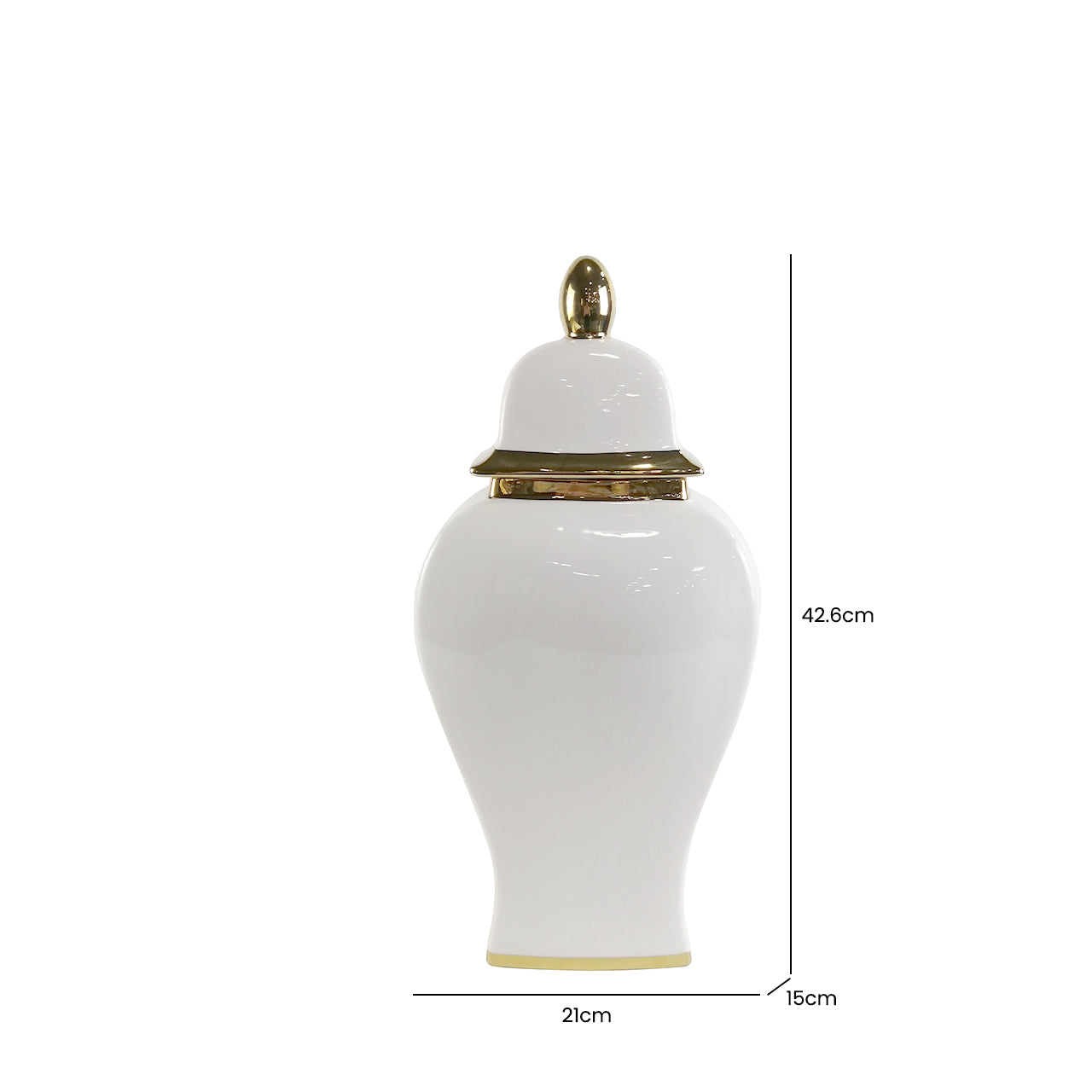 42.6cm White Ginger Jar with Gold Lid