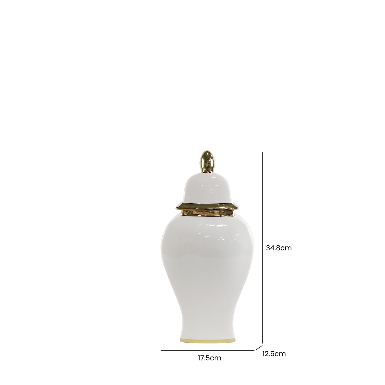 34.8cm White Ginger Jar with Gold Lid