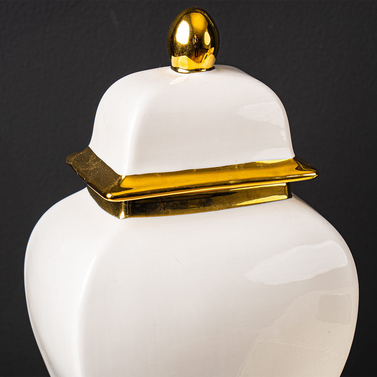 34.8cm White Ginger Jar with Gold Lid