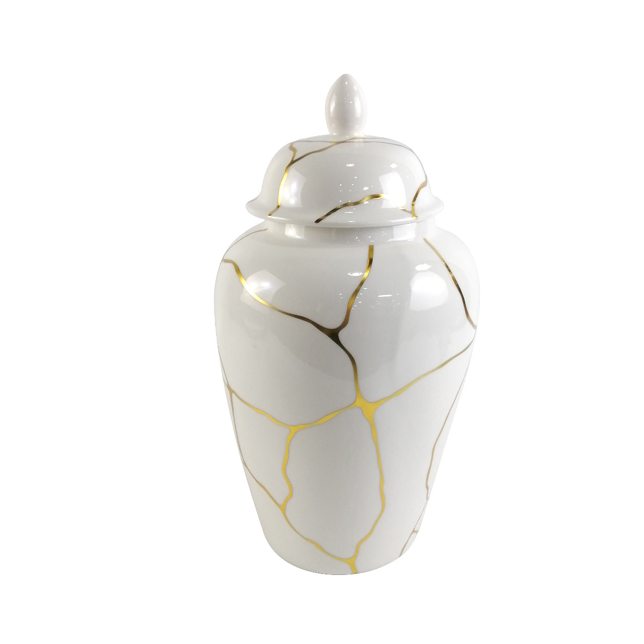 41cm White and Gold Ginger Jar