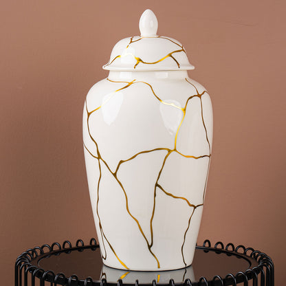 41cm White and Gold Ginger Jar