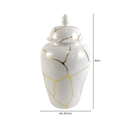 41cm White and Gold Ginger Jar