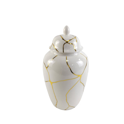 31.3cm White and Gold Ginger Jar