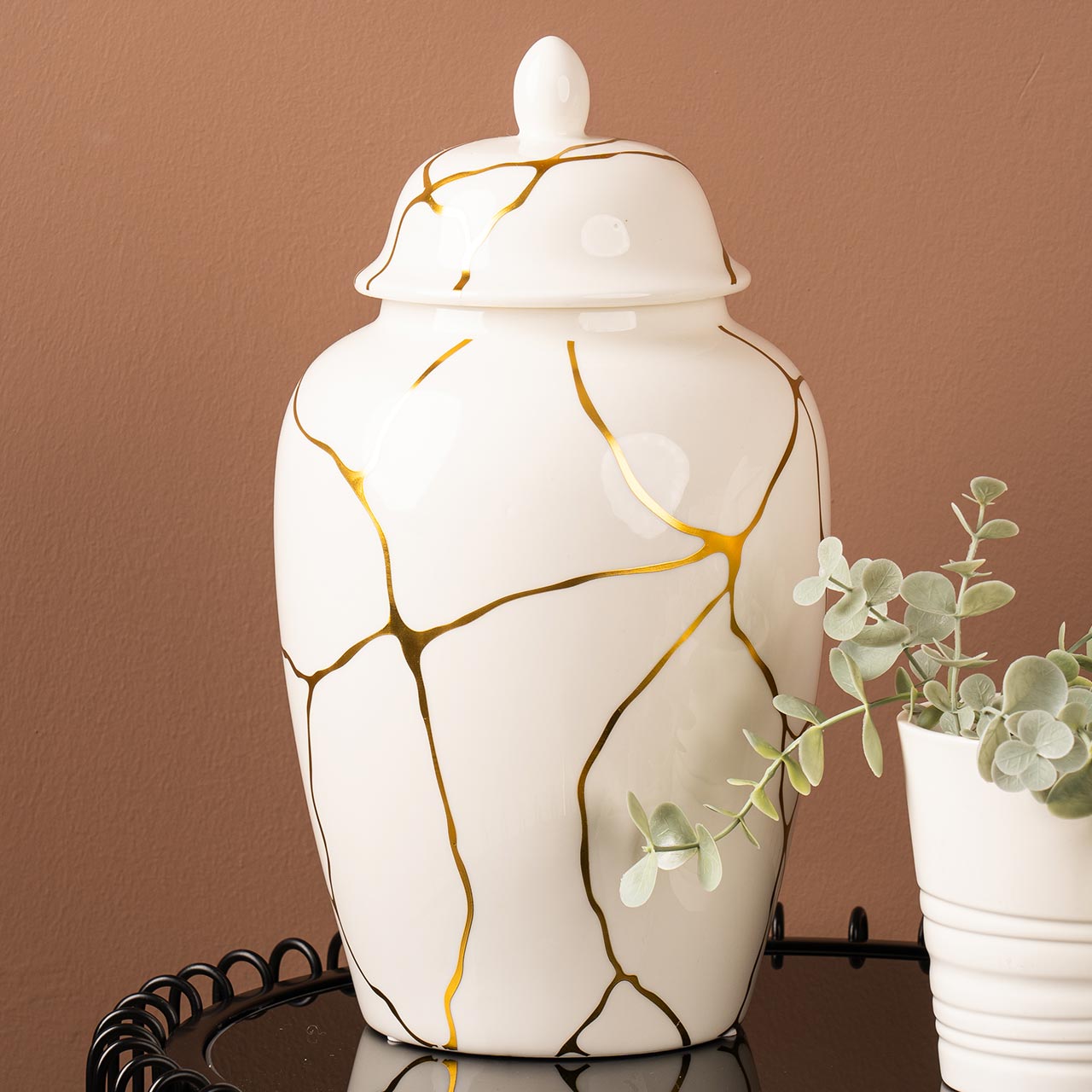 31.3cm White and Gold Ginger Jar