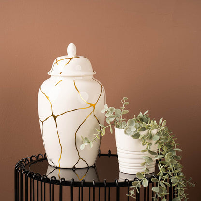 31.3cm White and Gold Ginger Jar